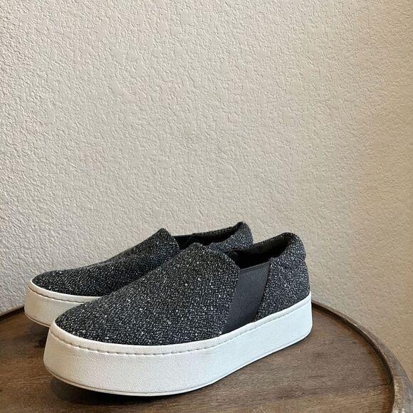 VINCE Gray Tweed Warren Round Toe Slip-On Platform Sneakers Women's Size 7.5 - Picture 1 of 9